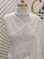 Net Saree with floral beadwork and sequin embroidery