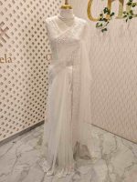 Net Saree with floral beadwork and sequin embroidery - Image 5
