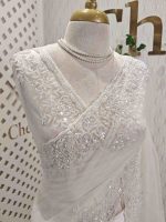 Net Saree with floral beadwork and sequin embroidery - Image 4