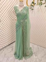 Net with floral beadwork and sequin-embellished scalloped border - Image 2