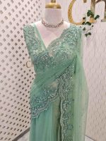 Net with floral beadwork and sequin-embellished scalloped border - Image 4
