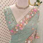 Net saree with floral bead and sequin embroidery border