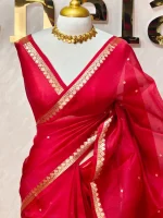 Organza banarasi with small floral zari-woven buttas - Image 10