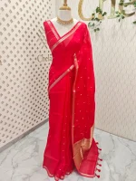 Organza banarasi with small floral zari-woven buttas - Image 3