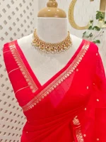 Organza banarasi with small floral zari-woven buttas - Image 2