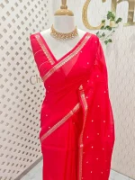 Organza banarasi with small floral zari-woven buttas