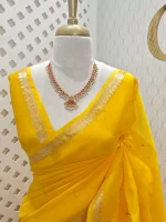 Organza banarasi with small floral zari-woven buttas - Image 5