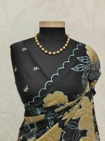 Organza with oversized floral applique and leafy vine embroidery. - Image 3