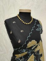 Organza with oversized floral applique and leafy vine embroidery. - Image 4