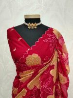 Organza with oversized floral applique and leafy vine embroidery. - Image 9