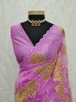 Organza with oversized floral applique and leafy vine embroidery. - Image 15