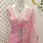 Organsa with multi floral digital print with cutbead border
