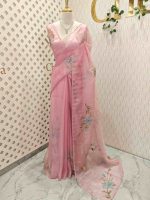 Organsa with multi floral digital print with cutbead border - Image 4