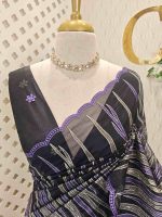 Organsa with wavy vertical embroidery work and scallop border - Image 31