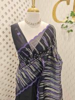 Organsa with wavy vertical embroidery work and scallop border - Image 29