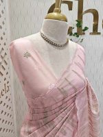 Organsa with wavy vertical embroidery work and scallop border - Image 20