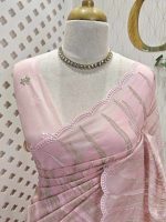 Organsa with wavy vertical embroidery work and scallop border - Image 19