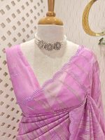 Organsa with wavy vertical embroidery work and scallop border - Image 27