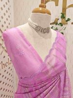 Organsa with wavy vertical embroidery work and scallop border - Image 26