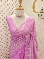Organsa with wavy vertical embroidery work and scallop border - Image 25