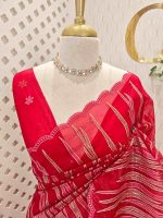 Organsa with wavy vertical embroidery work and scallop border - Image 2