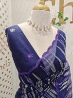 Organsa with wavy vertical embroidery work and scallop border - Image 5