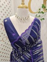 Organsa with wavy vertical embroidery work and scallop border - Image 4