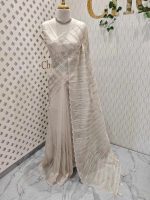 Organsa with wavy vertical embroidery work and scallop border - Image 15