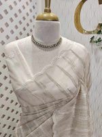 Organsa with wavy vertical embroidery work and scallop border - Image 13