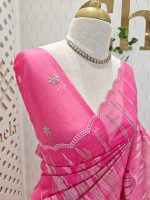 Organsa with wavy vertical embroidery work and scallop border - Image 17