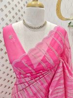 Organsa with wavy vertical embroidery work and scallop border - Image 16