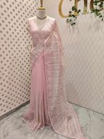Organsa with wavy vertical embroidery work and scallop border - Image 24