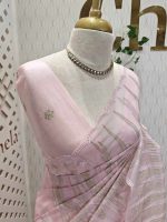 Organsa with wavy vertical embroidery work and scallop border - Image 23