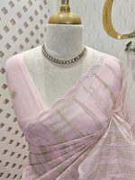 Organsa with wavy vertical embroidery work and scallop border - Image 22