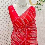 Organsa with wavy vertical embroidery work and scallop border