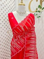 Organsa with wavy vertical embroidery work and scallop border
