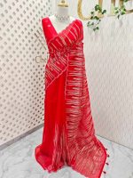 Organsa with wavy vertical embroidery work and scallop border - Image 12