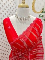 Organsa with wavy vertical embroidery work and scallop border - Image 10