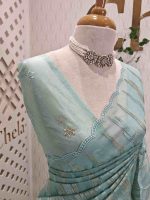 Organsa with wavy vertical embroidery work and scallop border - Image 34