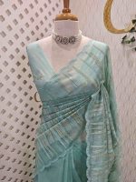 Organsa with wavy vertical embroidery work and scallop border - Image 33