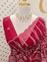 Organsa with wavy vertical embroidery work and scallop border - Image 7