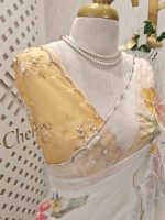 Organza with multicolour floral bead embroidery and scallop detailed border - Image 3