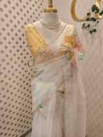Organza with multicolour floral bead embroidery and scallop detailed border - Image 2