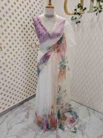 Organza with floral vein print and bead detailing - Image 3