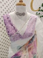 Organza with floral vein print and bead detailing