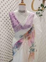 Organza with floral vein print and bead detailing - Image 2