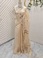 Organza with sequence leaf embroidery and scalloped zari border detailing - Image 3