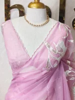 Organza with oversized floral applique finished with metallic thread embroidery - Image 2