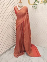 Soft katan with body features floral pattern enclosed within geometric diamond shapes. and a decorative zari border with repetitive linear and floral elements - Image 9