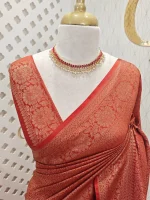 Soft katan with small leaf like motif all over the main body and large floral motifs boarder - Image 5